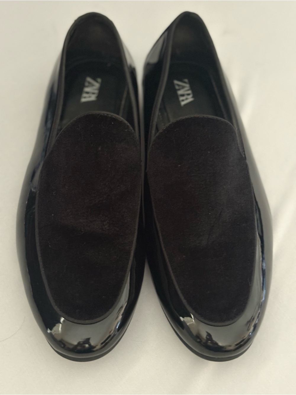 Zara Black Patent & Suede Slip-On Loafers